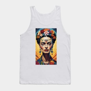 Frida's Vibrant Vision: Colorful Portrait Tank Top